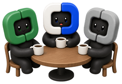 Three people at a round cafe table holding their coffee cups, no phone on the table.