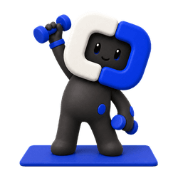 Blue lifting a dumbbell on an exercise mat.