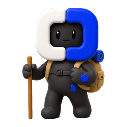 Blue walking with a backpack and a walking stick.