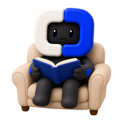 Blue reading an open book in an armchair.